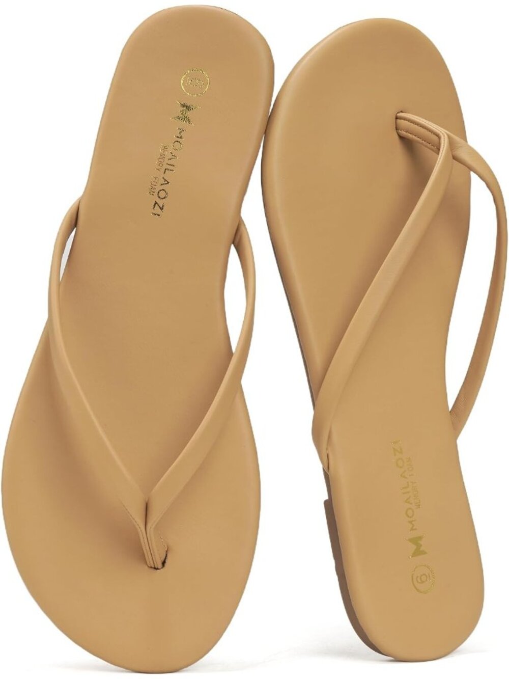 Women's Nude Memory Foam Cushioned Sole Lightweight Flat Thong Flip-Flop Sandals